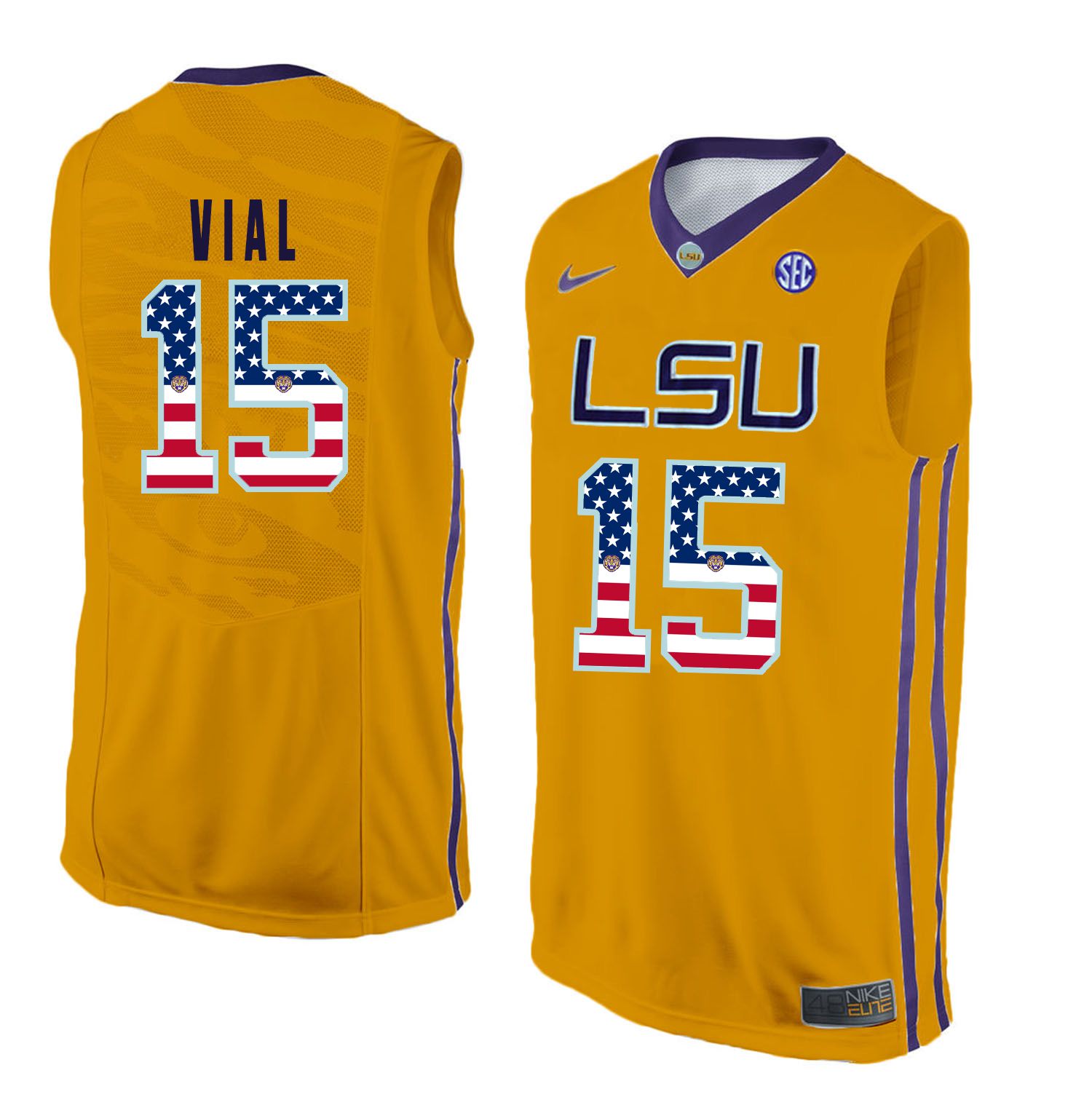 Men LSU Tigers #15 Vial Yellow Flag Customized NCAA Jerseys->customized ncaa jersey->Custom Jersey